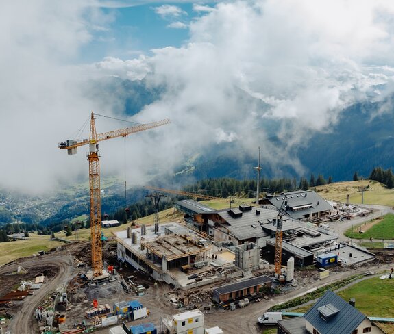 Luftaufnahme von der Baustelle Neubau Bergrestaurant Grüneck | © Golm Silvretta Lünersee Tourismus GmbH Bregenz, Philipp Schilcher