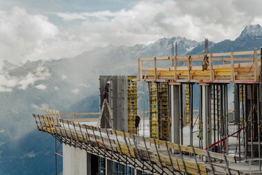 Aufnahme vom Rohbau von der Baustelle Neubau Bergrestaurant Grüneck | © Golm Silvretta Lünersee Tourismus GmbH Bregenz, Philipp Schilcher
