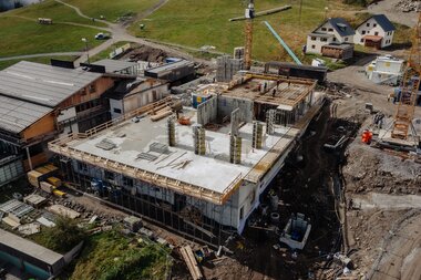 Luftaufnahme von der Baustelle Neubau Bergrestaurant Grüneck | © Golm Silvretta Lünersee Tourismus GmbH Bregenz, Philipp Schilcher