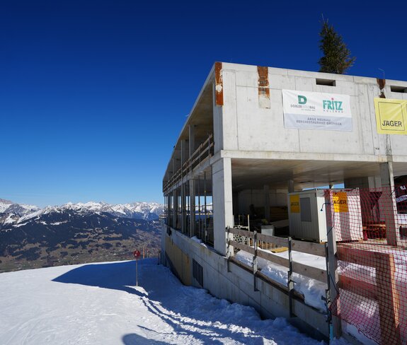 Winteraufnahme von der Baustelle Neubau Bergrestaurant Grüneck | © Golm Silvretta Lünersee Tourismus GmbH Bregenz, Veronika Grüner