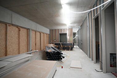 Aufnahme von Innenausbau von der Baustelle Neubau Bergrestaurant Grüneck | © Golm Silvretta Lünersee Tourismus GmbH Bregenz, Veronika Grüner