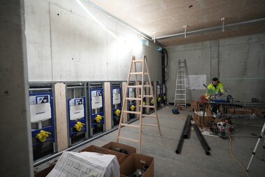 Aufnahme von Innenausbau von der Baustelle Neubau Bergrestaurant Grüneck | © Golm Silvretta Lünersee Tourismus GmbH Bregenz, Veronika Grüner