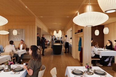 Rendering von der Inneneinrichtung des Neubaus vom Restaurant Grüneck | © Golm Silvretta Lünersee Tourismus GmbH Bregenz